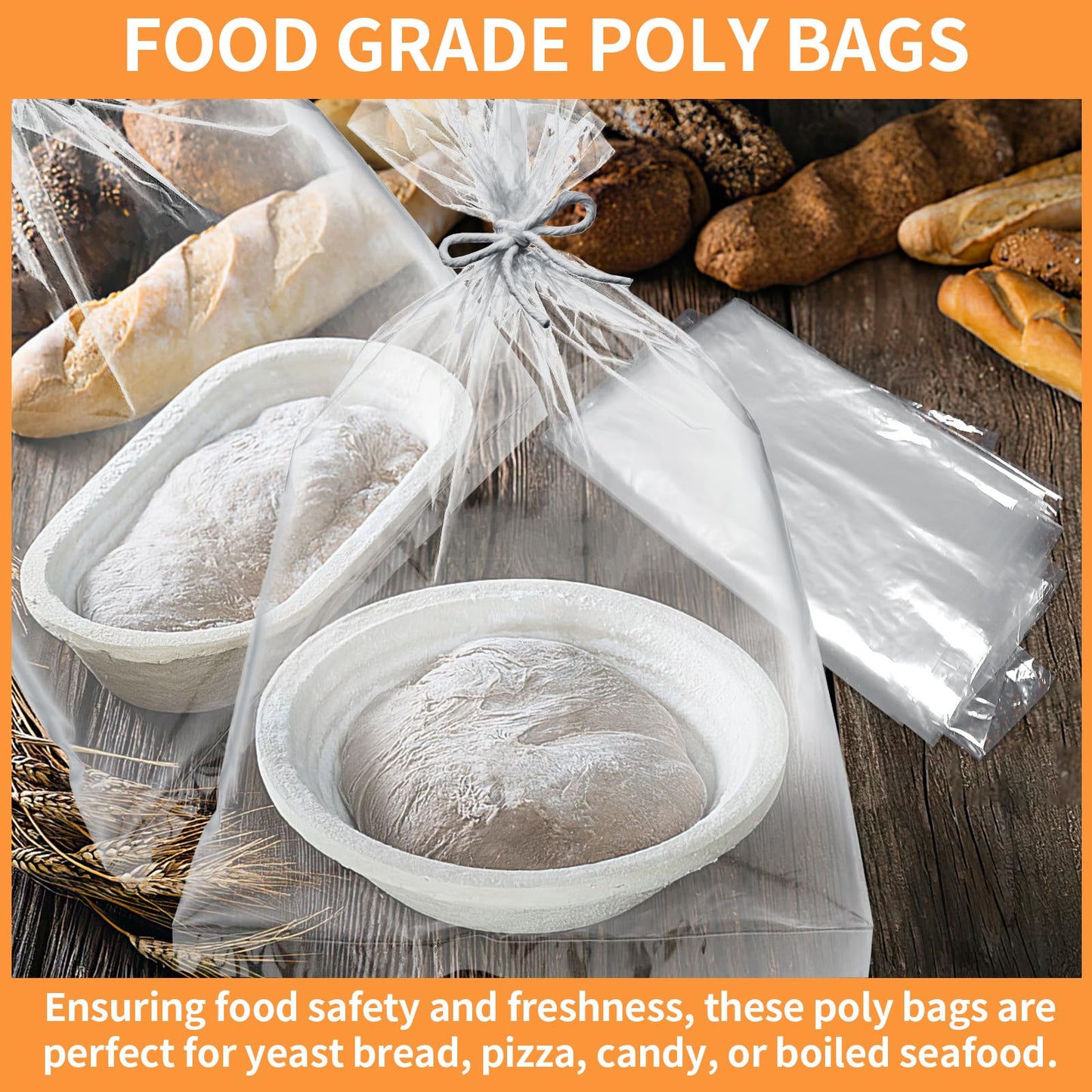 Plastic Flat Open Poly Bags, 18 x 24 inch Clear Plastic Bags, 30 Count Reusable Flat Open Storage Bags for Proofing Bread, Dough,Packaging, Storage Clothes, Craft, Gift - 2.36 Mil Thick