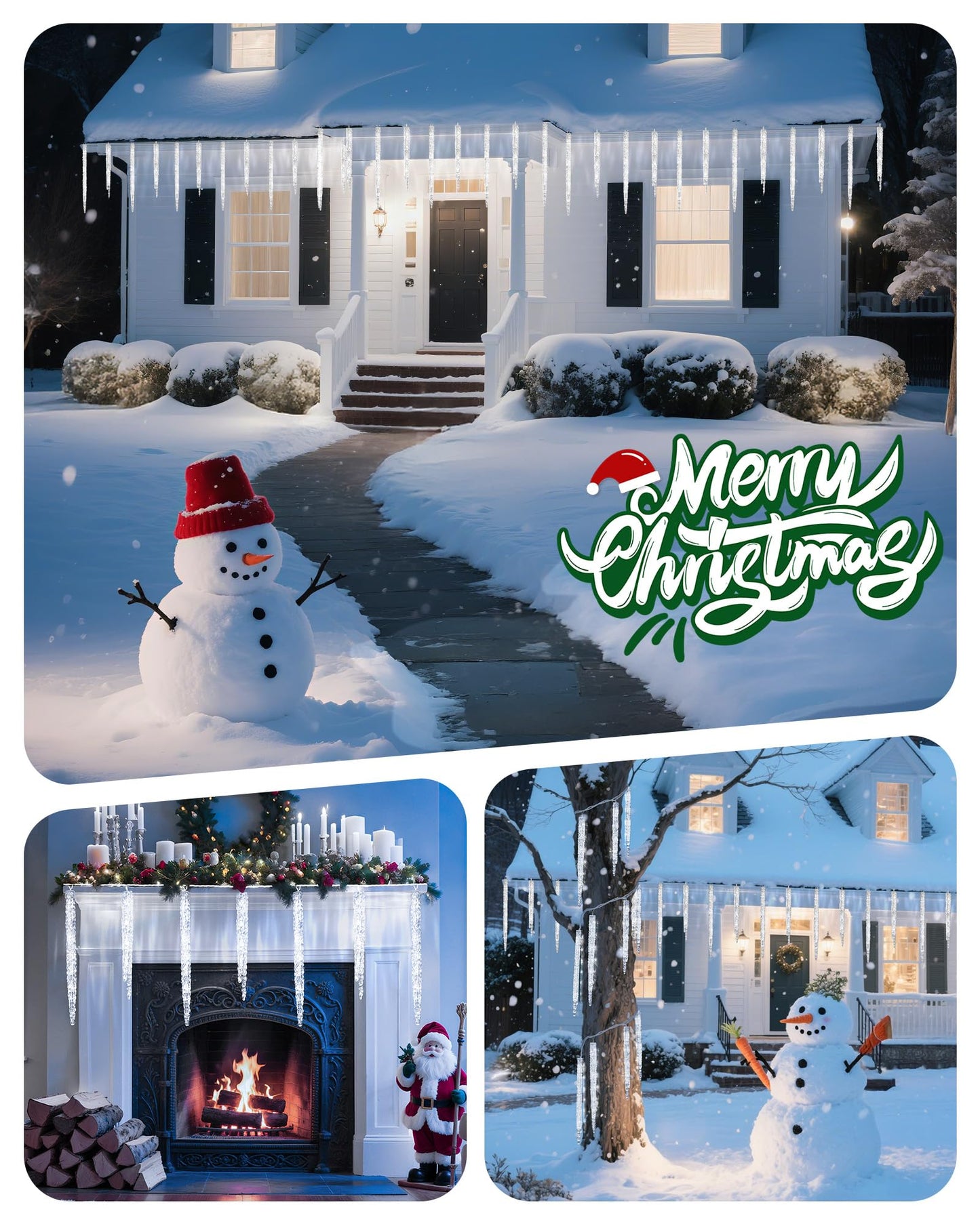 Minetom Christmas Icicle Lights 200 LED 40 Tubes Cool White Connectable Waterproof Model 39416