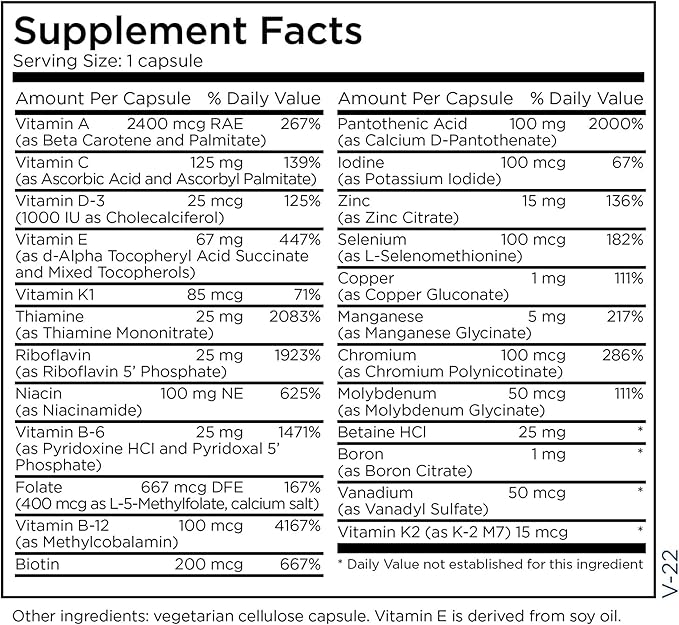 Metabolic Maintenance The Big One Multivitamin Without Iron - Iron Free Multivitamin for Women & Men with Vitamin A, C, Minerals, Methylated B Complex, Multi Vitamin - 30 Capsules
