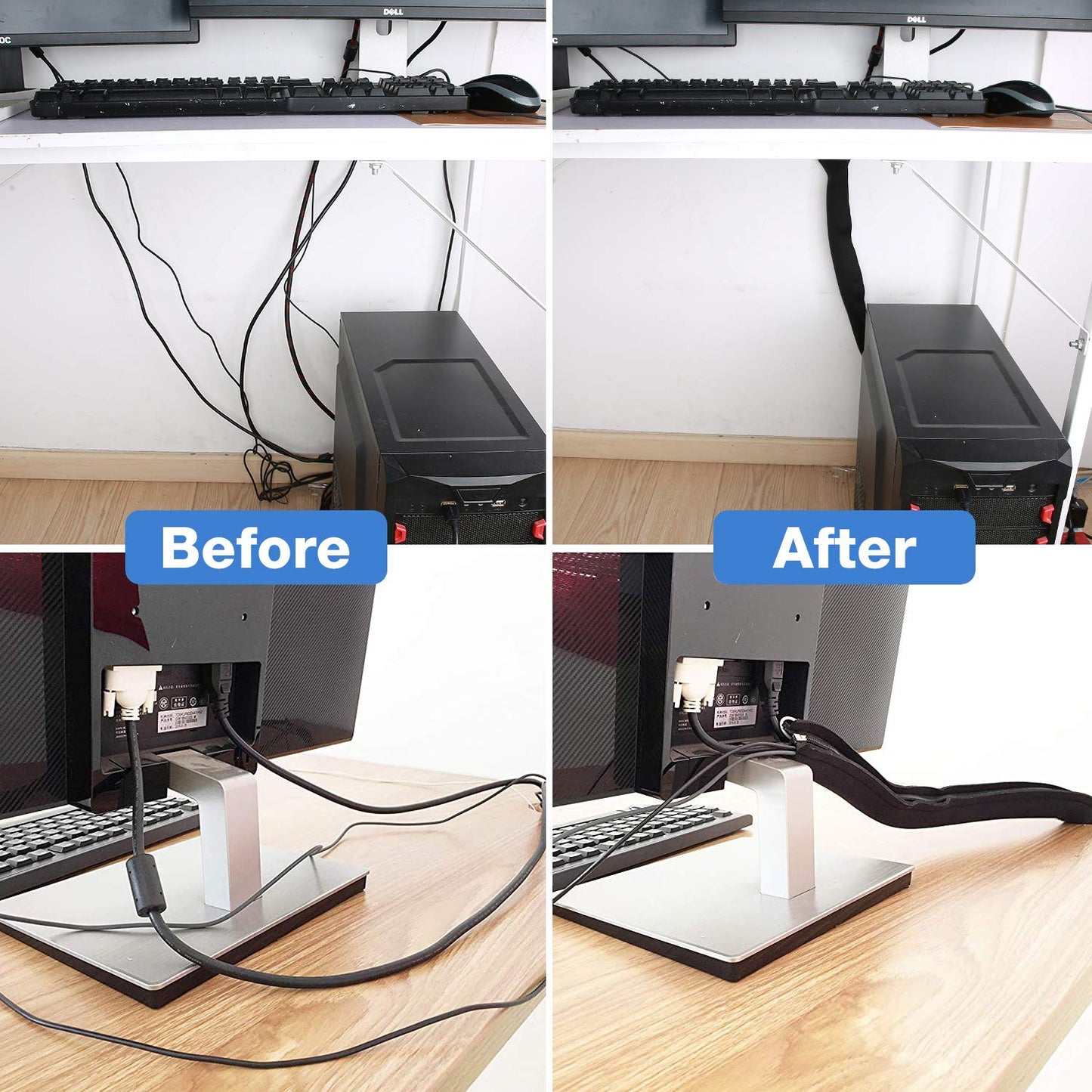 Joto 4 Pack Cable Management Sleeve, 19-20 Inches Cord Organizer System With Zipper For Tv Computer Office Home Entertainment, F