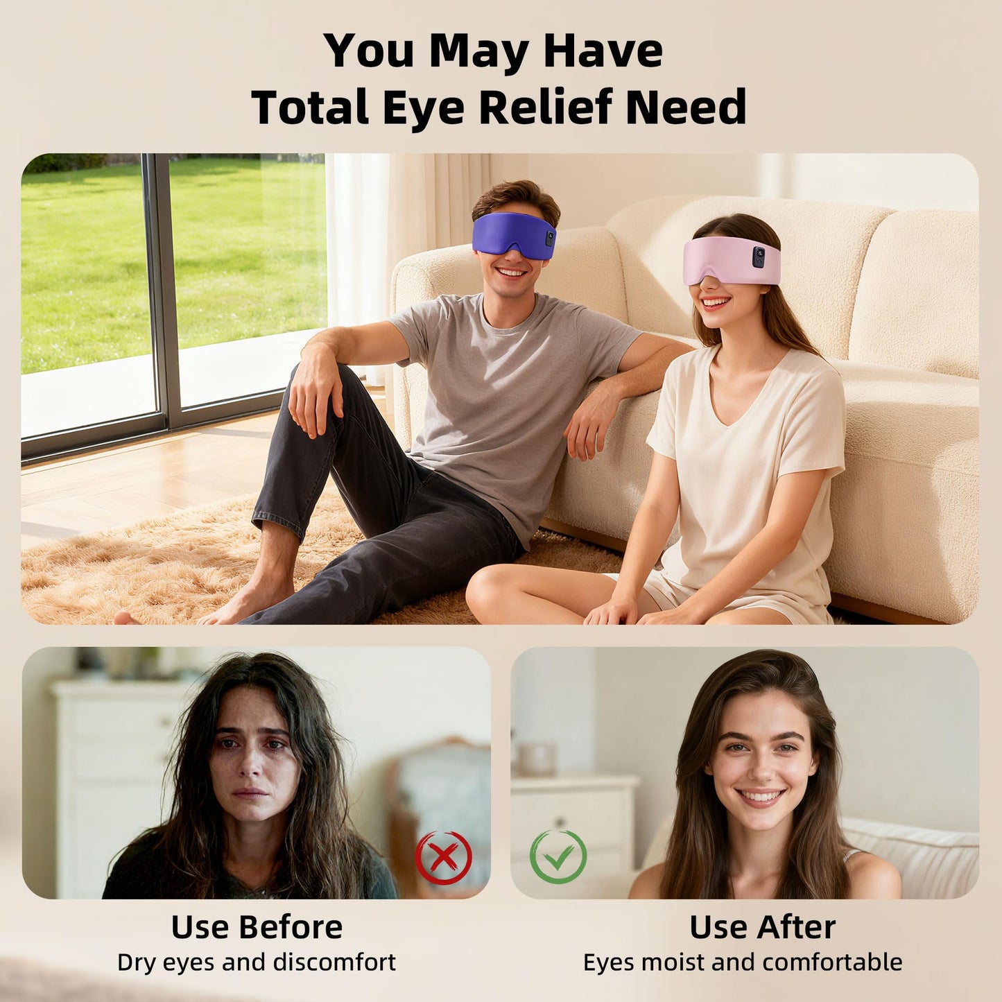 Heated Eye Mask for Dry Eyes, Cordless Warm Eye Compress 120-Min Battery, Eye Strain Relief, Washable Silk Travel Eye Mask with Extra Cover for Better Sleep (Pink & Purple)