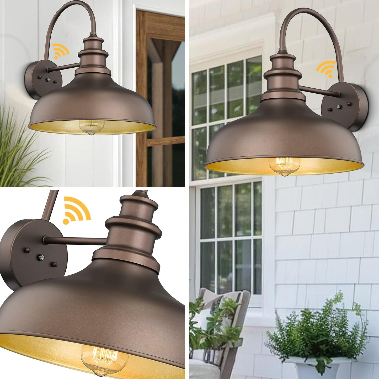 Bestshared Gooseneck Barn Light, Dusk to Dawn Sensor, Metal, Orb+Gold, 4 Pack, Model BSDDV260-NE