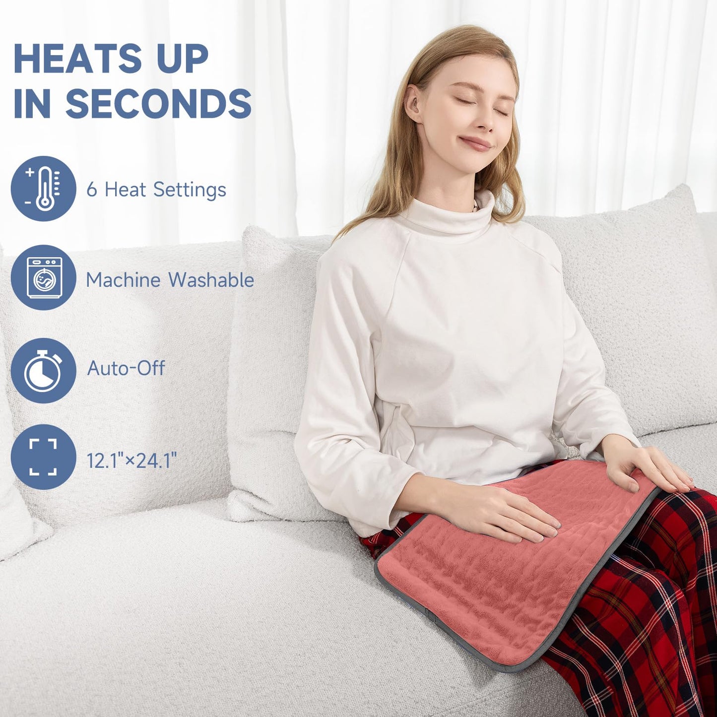 Portable Heating Pad for Back Pain, Travel Electric Heat Pad with Moist Heat Option, 6 Heat Levels & Auto Shut-Off, Soft Washable Cover, Ideal for Office, Home, or Travel Use