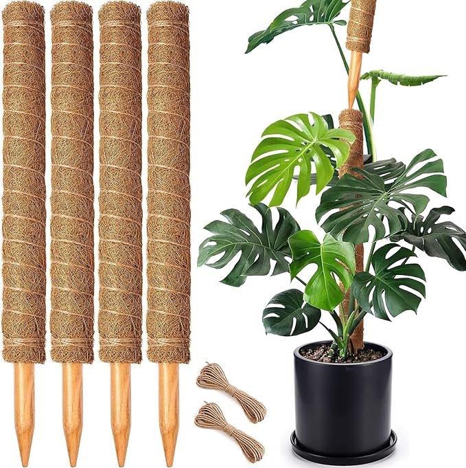 4 Pack 22 Inch Moss Poles, Stackable Moss Pole for Plants Monstera, 70 Inch Tall Moss Poles for Climbing Plants Indoor, Co...