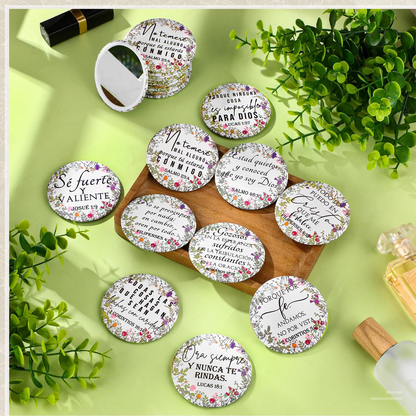 GlikCeil 40 Pcs Mini Bible Verse Compact Mirrors Bulk Religious Christian Gifts Wildflower Theme Pocket Mirrors Portable Small C