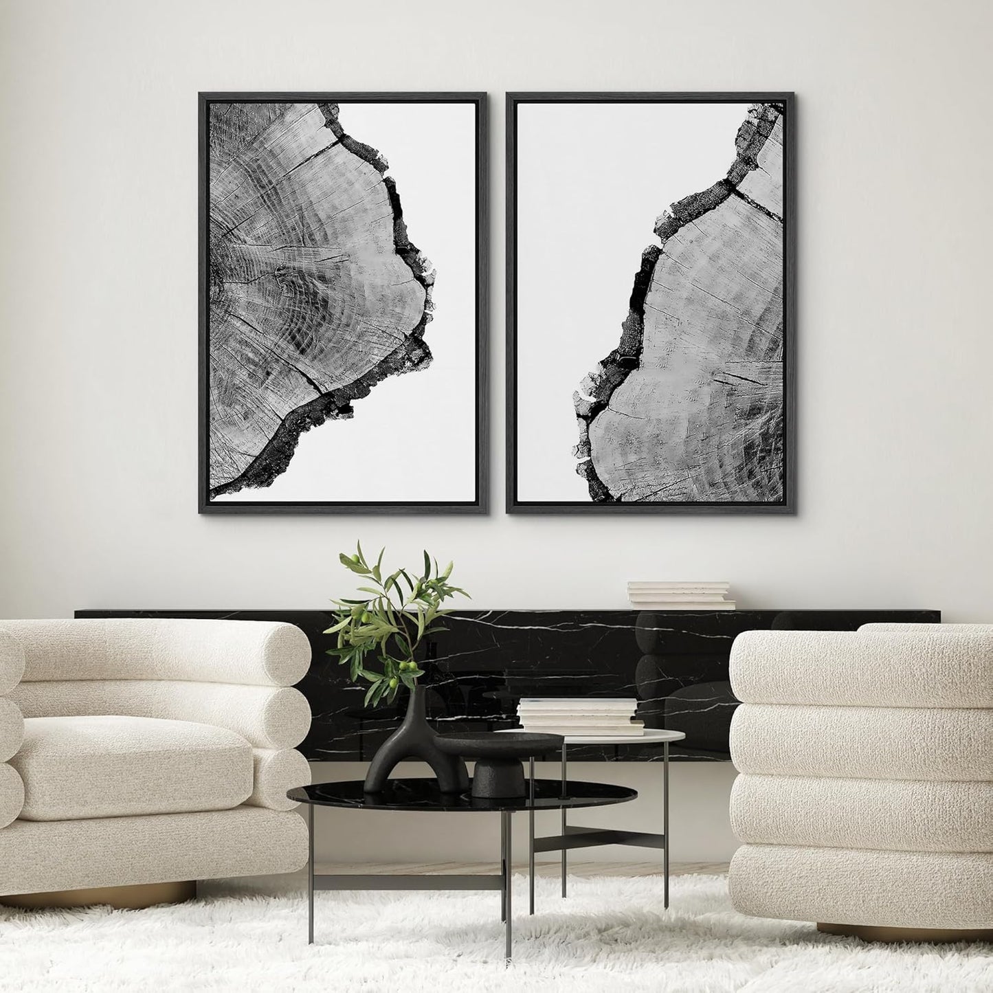 SIGNWIN Framed Wall Art Print Set Black & White Close Up Tree Ring Details Nature Wilderness Photography Modern Art Rustic Relax/Calm Multicolor for Living Room, Bedroom, Office - 16"x24"x2 Black