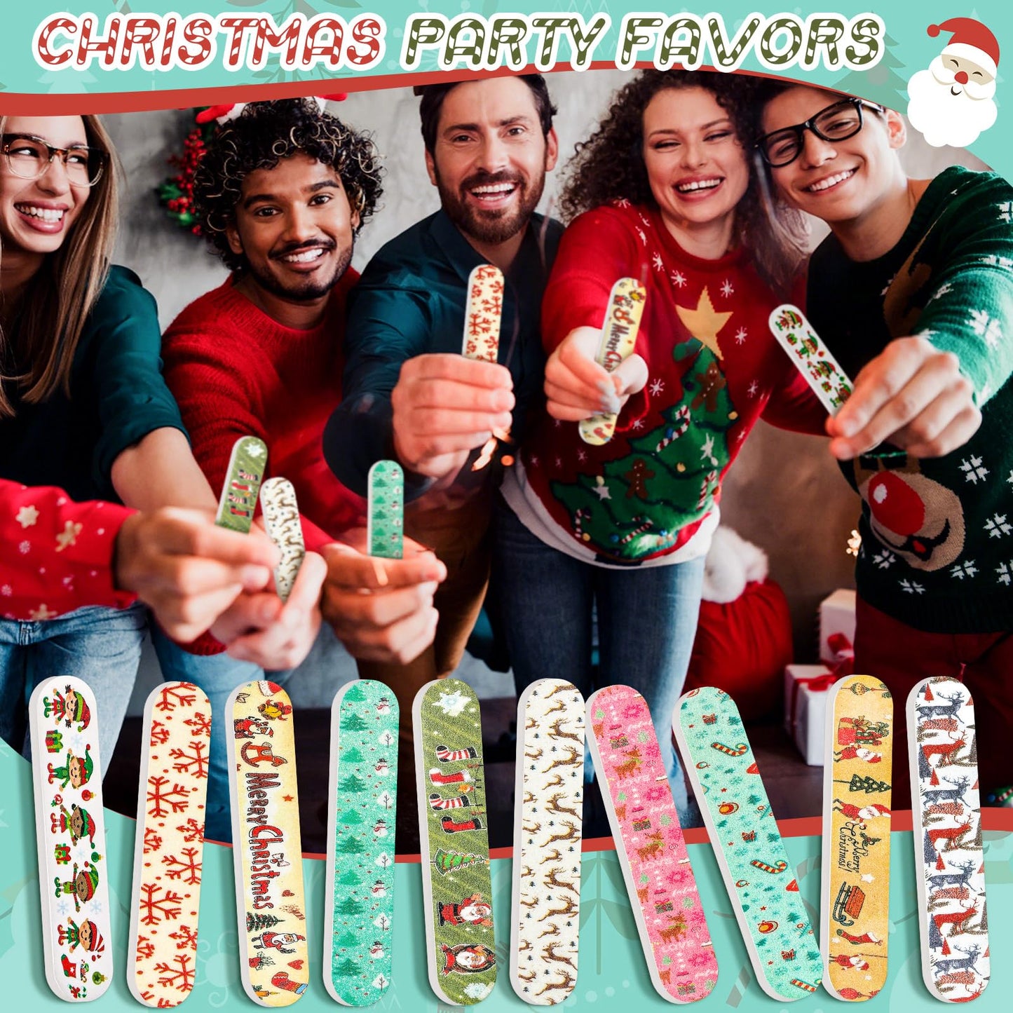 100 Pack Christmas Mini Nail Files Gifts Bulk Holiday Mini Emery Boards Double-Sided Christmas Party Nail Files Favors Bulk Stoc