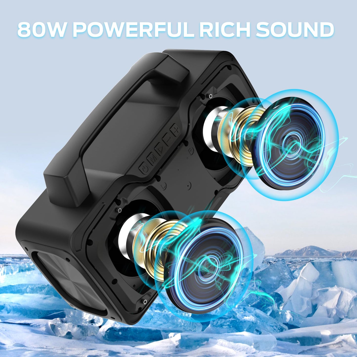BUGANI Bluetooth Speaker, 80W Waterproof, 24H Playtime, Portable, Black, Model m118