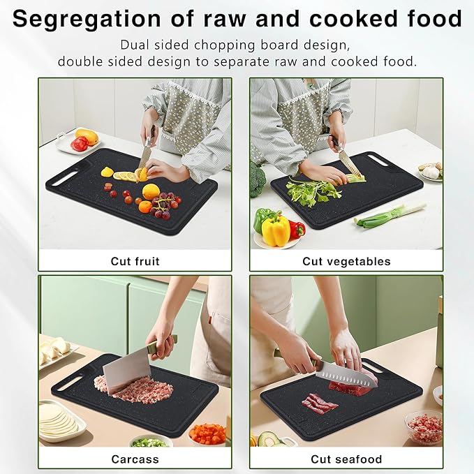 Cutting Boards for Kitchen,Large Cutting Board Set of 2,Non-Slip Cutting Board with Dandle and Juice Groovenon,Dishwasher Safe Cutting Boards (Black)