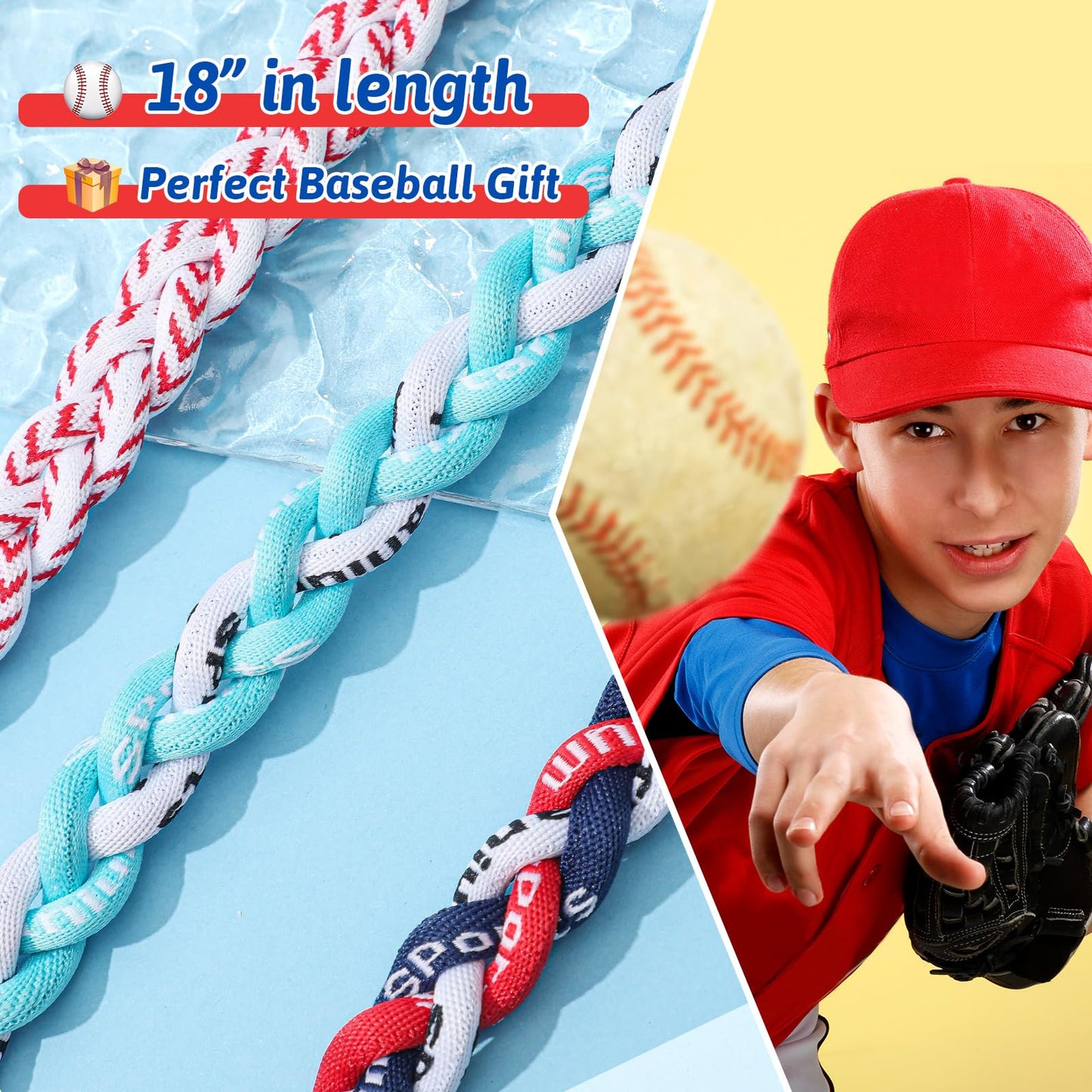 Junkin 3 Pcs Baseball Necklaces Three Braided Rope Titanium Necklace for Team Gifts Boys Men Player Softball Fans Sports (Simple