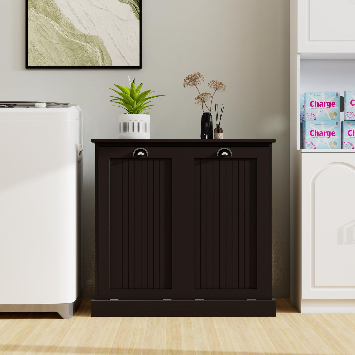 Gecheer Two-Compartment Tilt-Out Laundry Sorter Cabinet - Organized and Easy to Clean Storage Cabinet Organizer, Storage Unit Shelves, for Bathroom Living Room Dining Kitchen YJXW1120139082