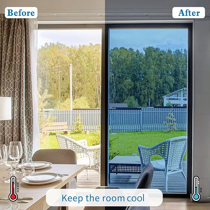 Window Privacy Film One Way Daytime Mirror Tint Treatments UV Heat Control Vinyl Stickers Sun Block Glass Paper Door Covering Reflective (Blue Silver, 17.5 Inch x 15.7 Feet)