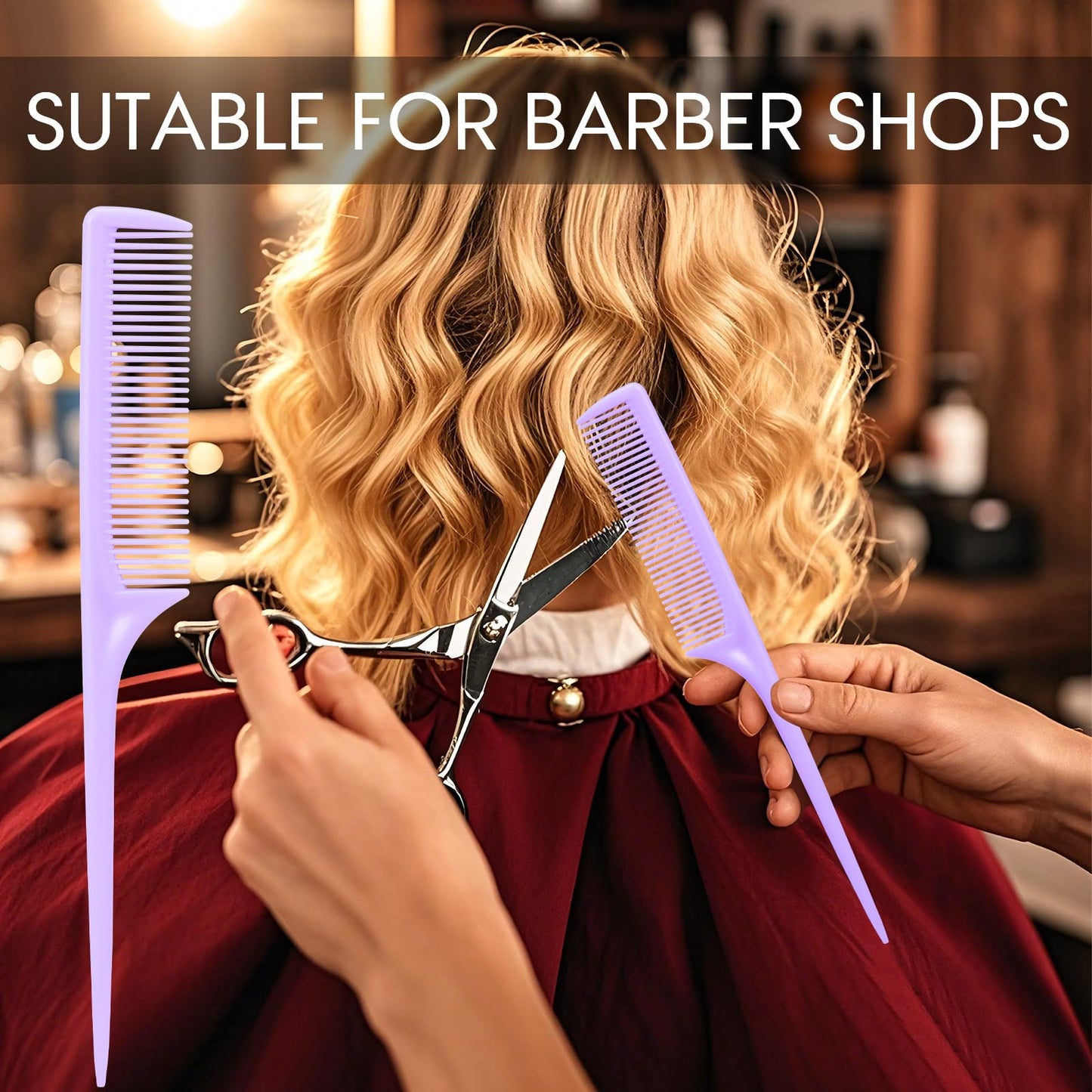 Rat Tail Comb Set-3Pcs Rat Tail Hair Teasing Fine Tooth Combs for Women Girls, Parting &Hair Styling Tools(Purple)