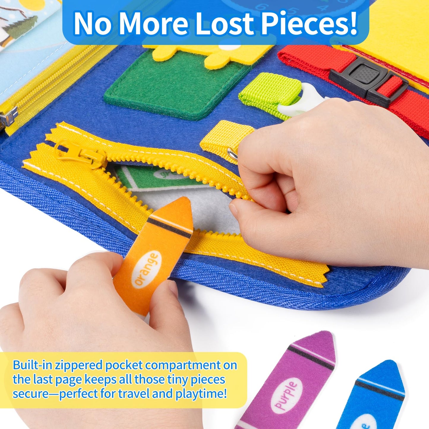 12-page Toddler Busy Board Montessori Toys for 1 2 3 4 Years Old, Busy Book for Toddlers 1-3 Boy Birthday Gift, 24 in 1 Activity Sensory Toys for Motor Skills, Travel Toy for Car Airplane (Blue)