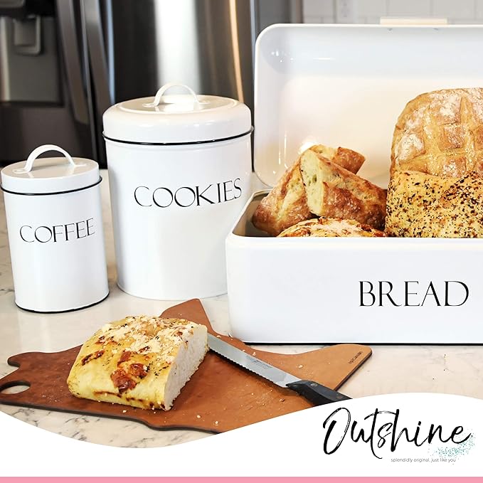 OUTSHINE White Cookie Jar with Airtight Lids | Vintage | Kitchen Counter Decorative Farmhouse Countertop Metal Treat Container | Best Cookie Tin for Gift Giving