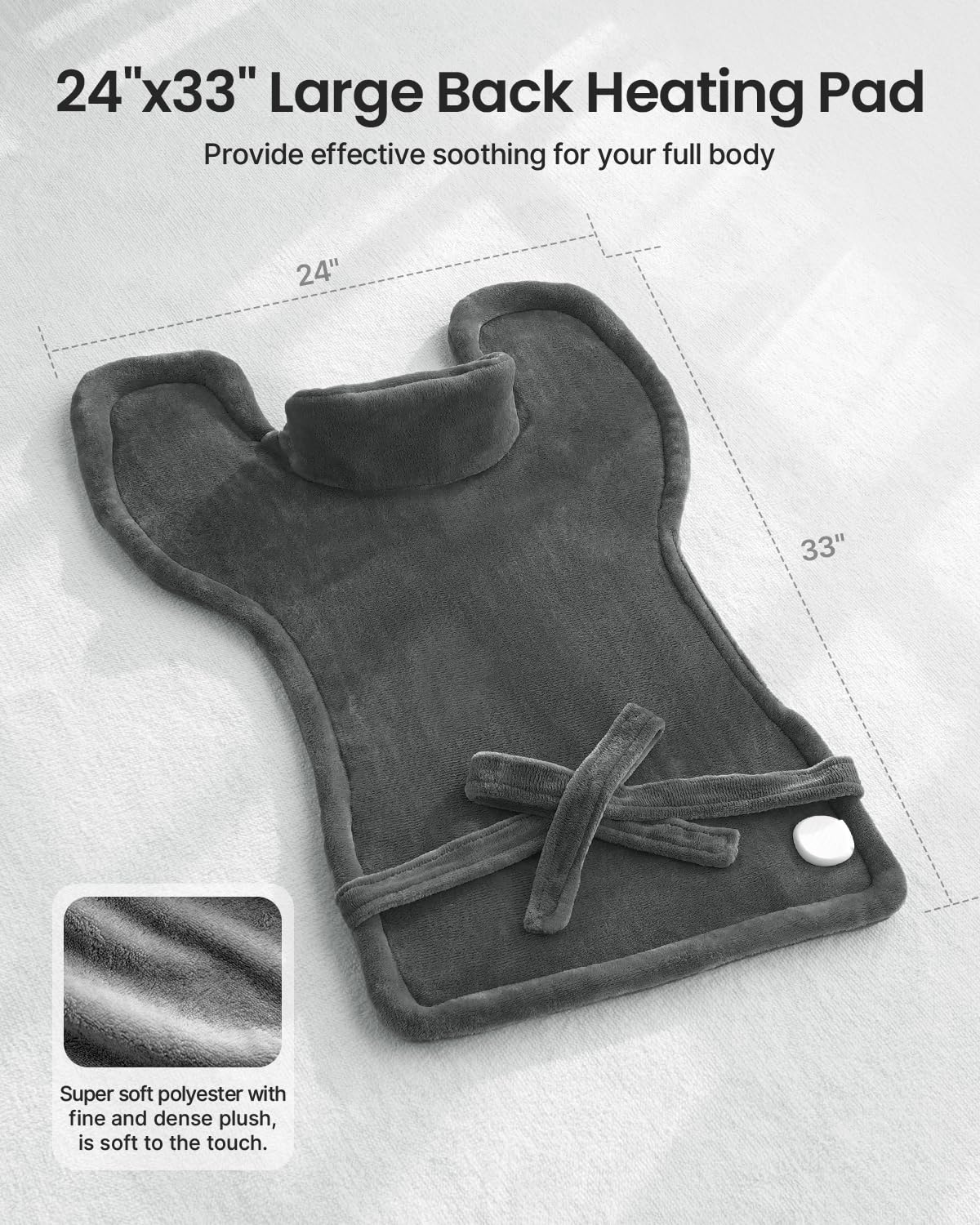 RENPHO Electric Heating Pad for Back, Valentines Day Gifts for Her Him, Birthday Gifts for Women Men Mom, FSA Eligible HSA Approved, Large Heat Pad for Neck Shoulders, 24"x33", ETL Certified, Gray