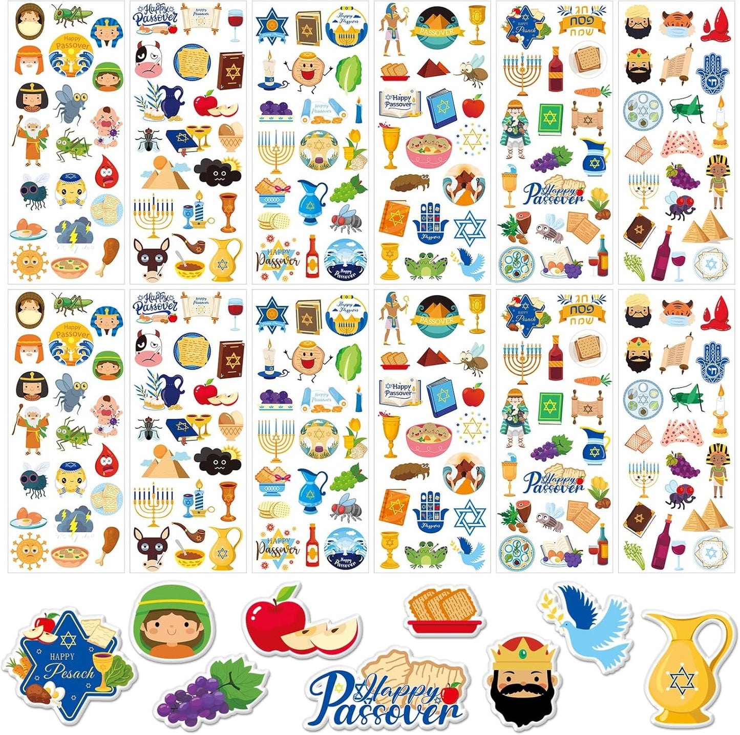 UPINS 240 Pcs Passover Stickers for Kids, Foam 3D Puffy Self-Adhesive Pesach Stickers DIY Crafts for Kids Passover Gifts Party Favors Decorations