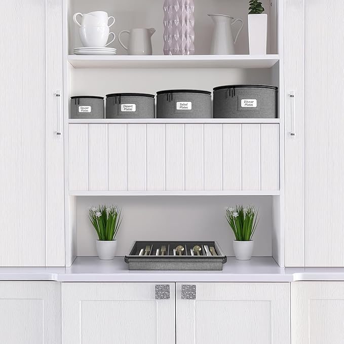 Sorbus China Storage Containers – Dinnerware Organizer for Salad Plates with Lid (Holds Service for 12) with Felt Protectors – 8.5" x 5.5"