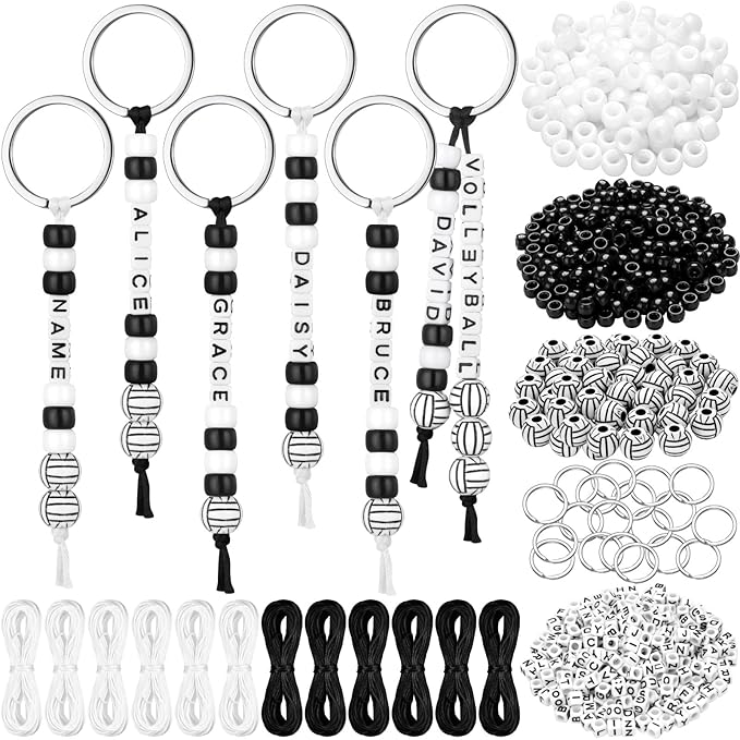 Landical 564 Pcs Volleyball Keychain Making Kit DIY Volleyball Bead Key Chain Craft Adjustable Sport Letter Bead Charm Spo...