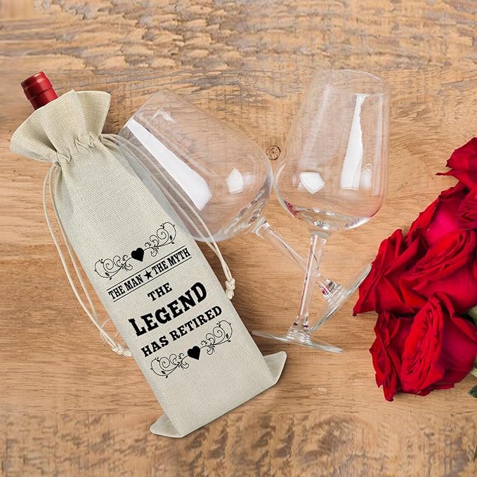 Funny Retirement Gift for Women Men Wine Bag Happy Retirement Gifts for Her Him Boss Coworkers Teachers Appreciation Gift Retired Farewell Leaving Gift for Colleagues Cotton Burlap Wine Bottle Bag