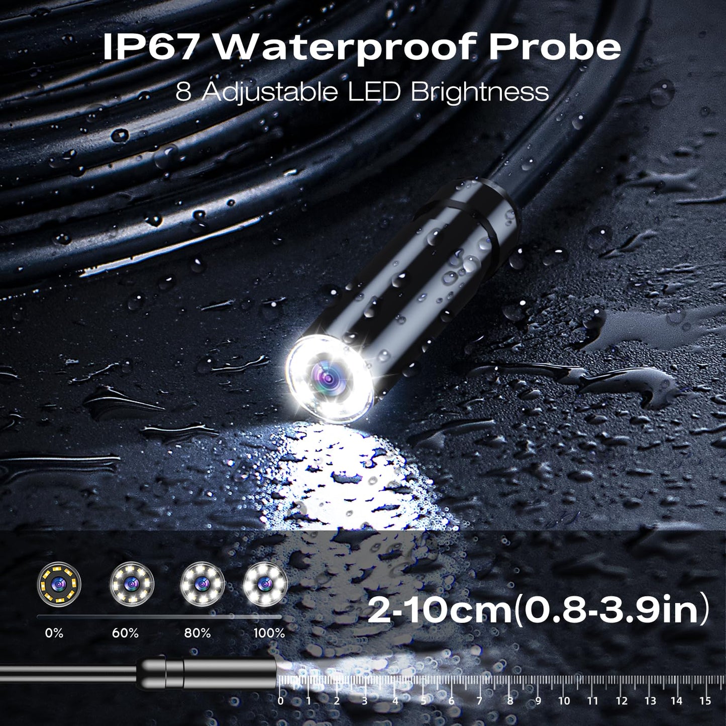 Endoscope Camera with Light, 1920P HD Borescope Inspection Camera with 4.3" IPS Screen, AukonVee IP67 Waterproof with 8 LEDs & 16.5ft Semi-Rigid Snake Camera for Automotive Pipe Tools Gadgets for Men
