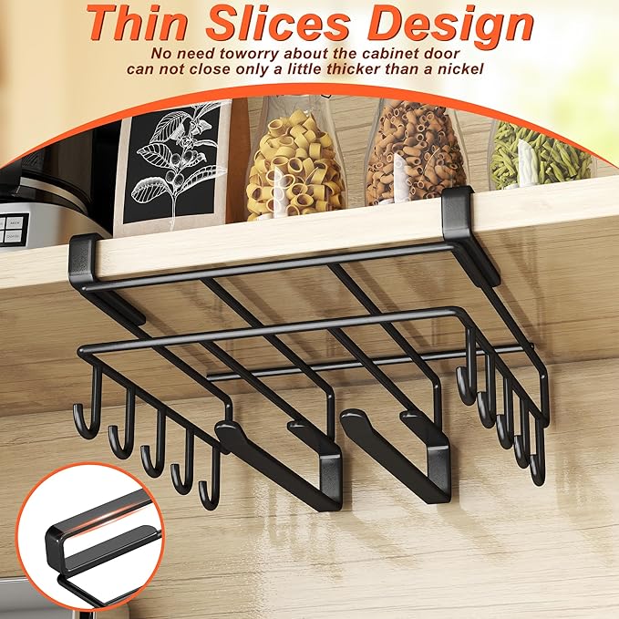 Mug Holder Under Cabinet,Paper Towel Holder for Cabinet,Chopping Board Organizer,No-Hole Multifunctional Stainless Steel Under Cabinet Hooks for Kitchen (White)