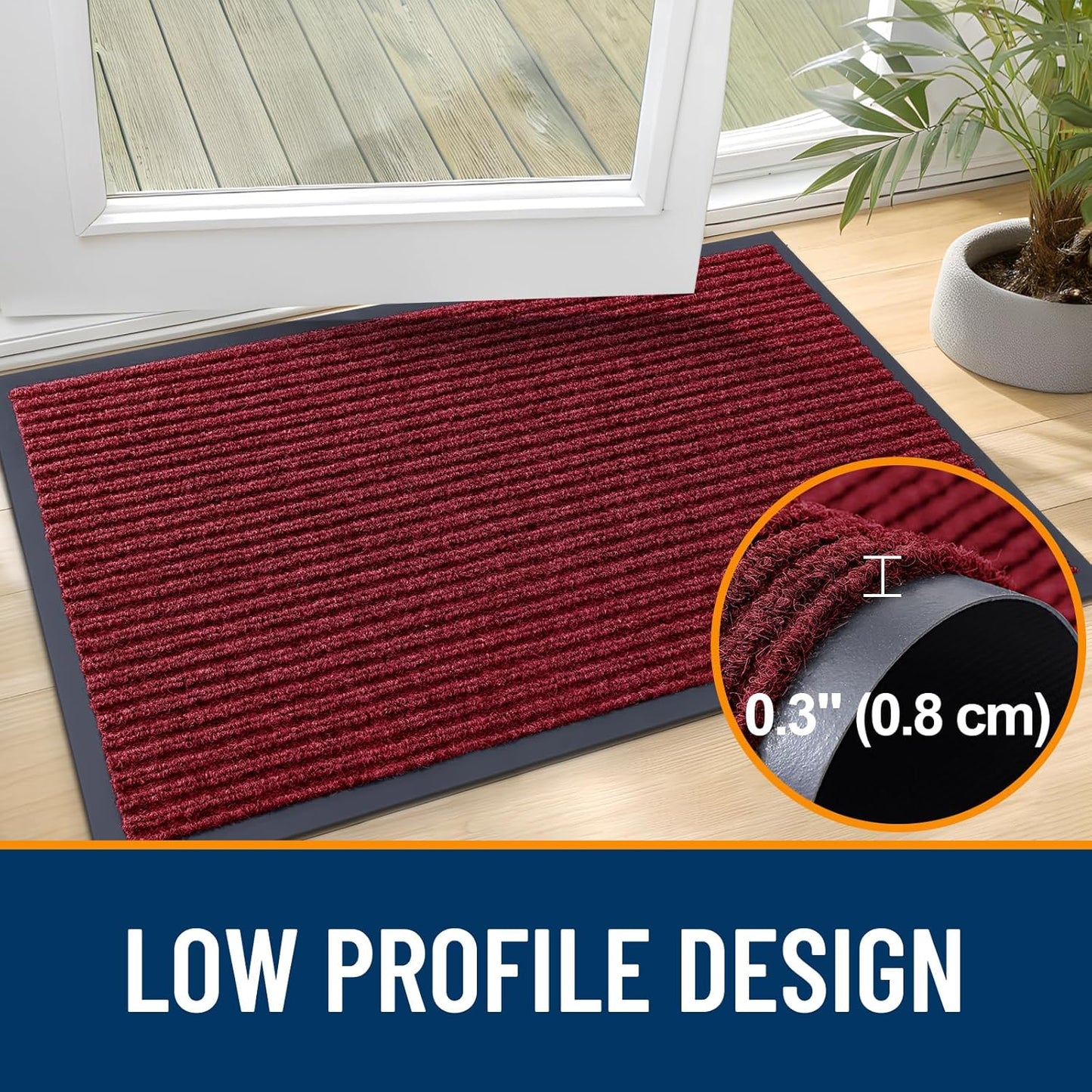OLANLY Front Door Mat Indoor Outdoor Entrance, Waterproof Heavy Duty Doormat, Fade Resistant, Low Profile, Easy Clean Patio Porch Welcome Floor Mats for Entry, 47x32, Wine Red