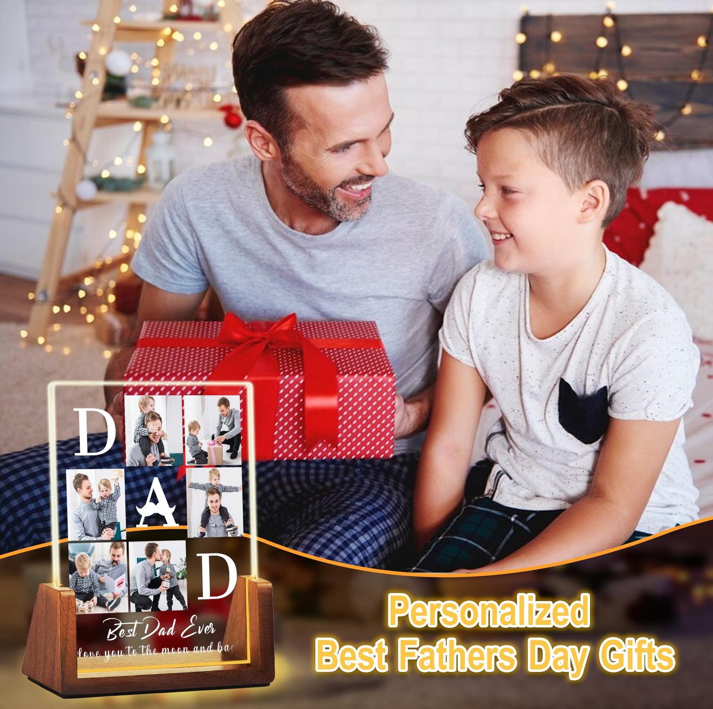 Personalized Fathers Day Birthday Christmas Gifts From Daughter Son Kids Wife  Custom Acrylic Picture Frame Night Light With Photo Text  Customized Best Dad Ever Gifts For Dad Papa Husband Men