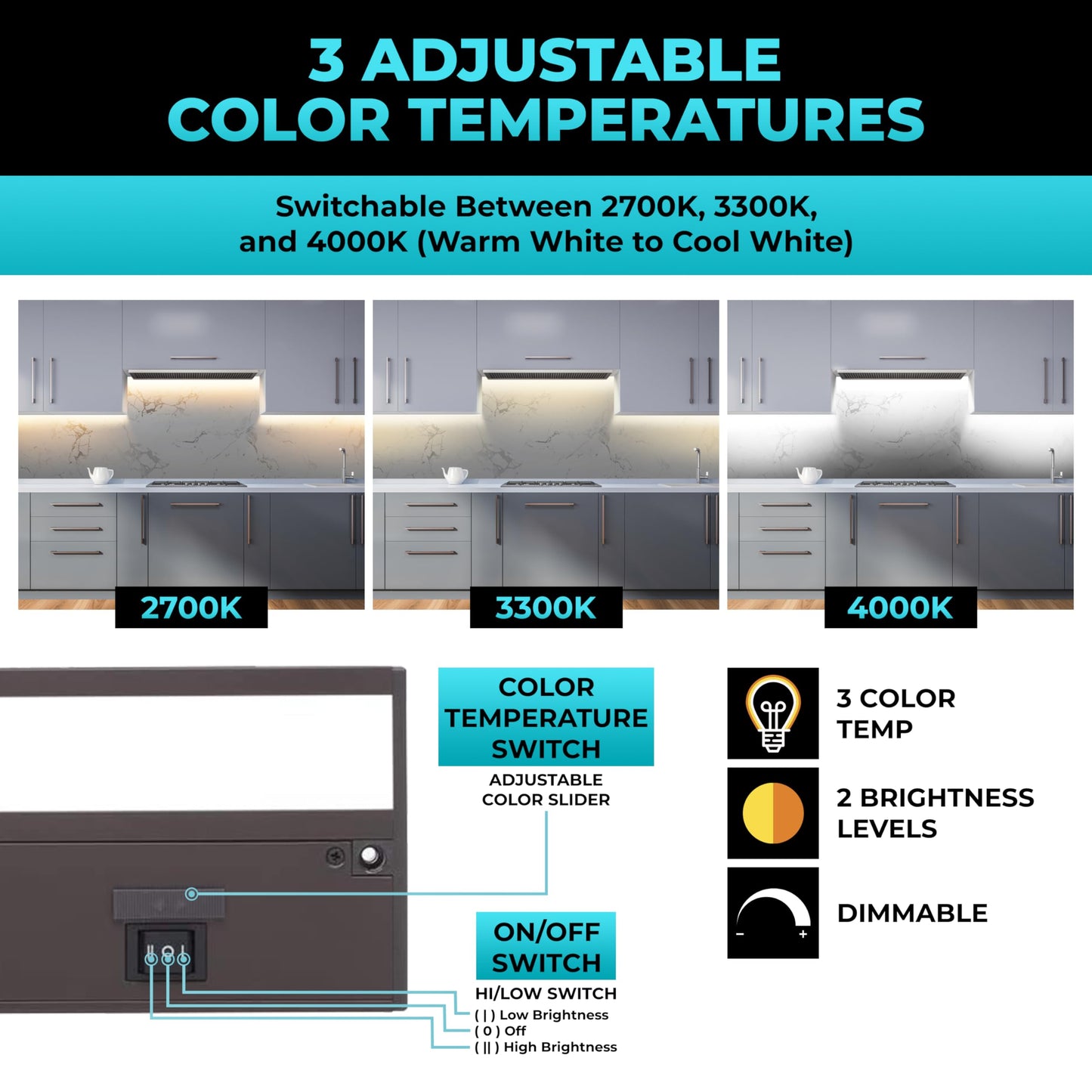 Led Under Cabinet Lighting Hardwired - Linkable Undercabinet Lights For Kitchen - 3Cct 9 Inch Bronze Finish - Undercounter Dimmable Plug In Light Or Hard Wired - Under Counter Fixture Direct Wire