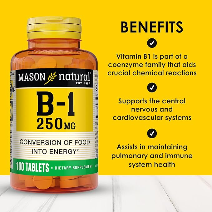 MASON NATURAL Vitamin B1 Thiamine 250 mg, 300-Day Supply, Dietary Supplement to Support Natural Energy Levels, 100 Tablets (Pack of 3)