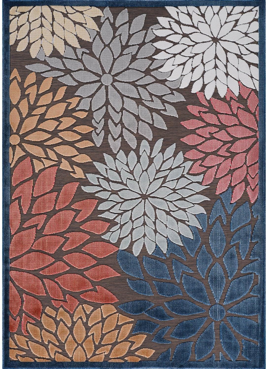 Beverly Rug Outdoor Rug 10x14 Large Modern Floral Tropical Area Rugs for Indoor and Outdoor Patio Easy to Clean Non Shedding Living Room Porch Garden Washable Outside Carpet (10 x 14 Brown)
