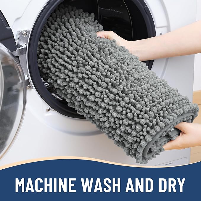 Arotive Luxury Chenille Bathroom Rug Mat, Extra Soft Thick Absorbent Shaggy Bath Rugs, Non-Slip Machine Wash Dry, Plush Bath Mats for Bathroom, Shower and Tub, 47x20, Grey