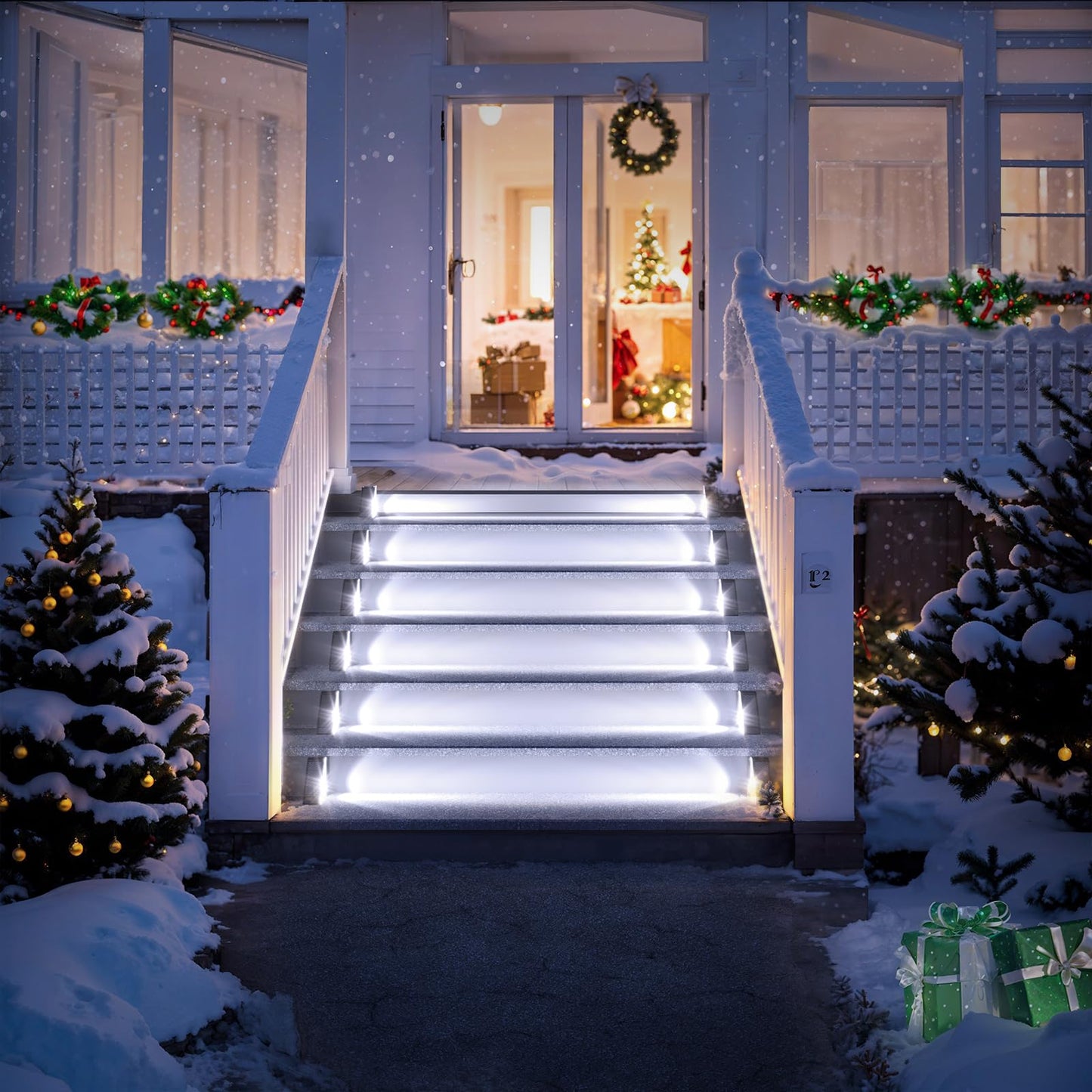 Roshwey Solar Stair Lights Outdoor Waterproof  12 Pack Solar Powered Step Lights For Outside  Triangle Deck Step Light  Outdoor Decor Lighting For Front Porch  Backyard  Patio  Cool White