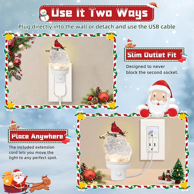 Christmas Night Light Plug into Wall Swirling Glitter USB Portable Christmas Decorative Night Light Decoration for Kids Adults Bedroom Kitchen Living Room Holiday Decor (Pinecone)