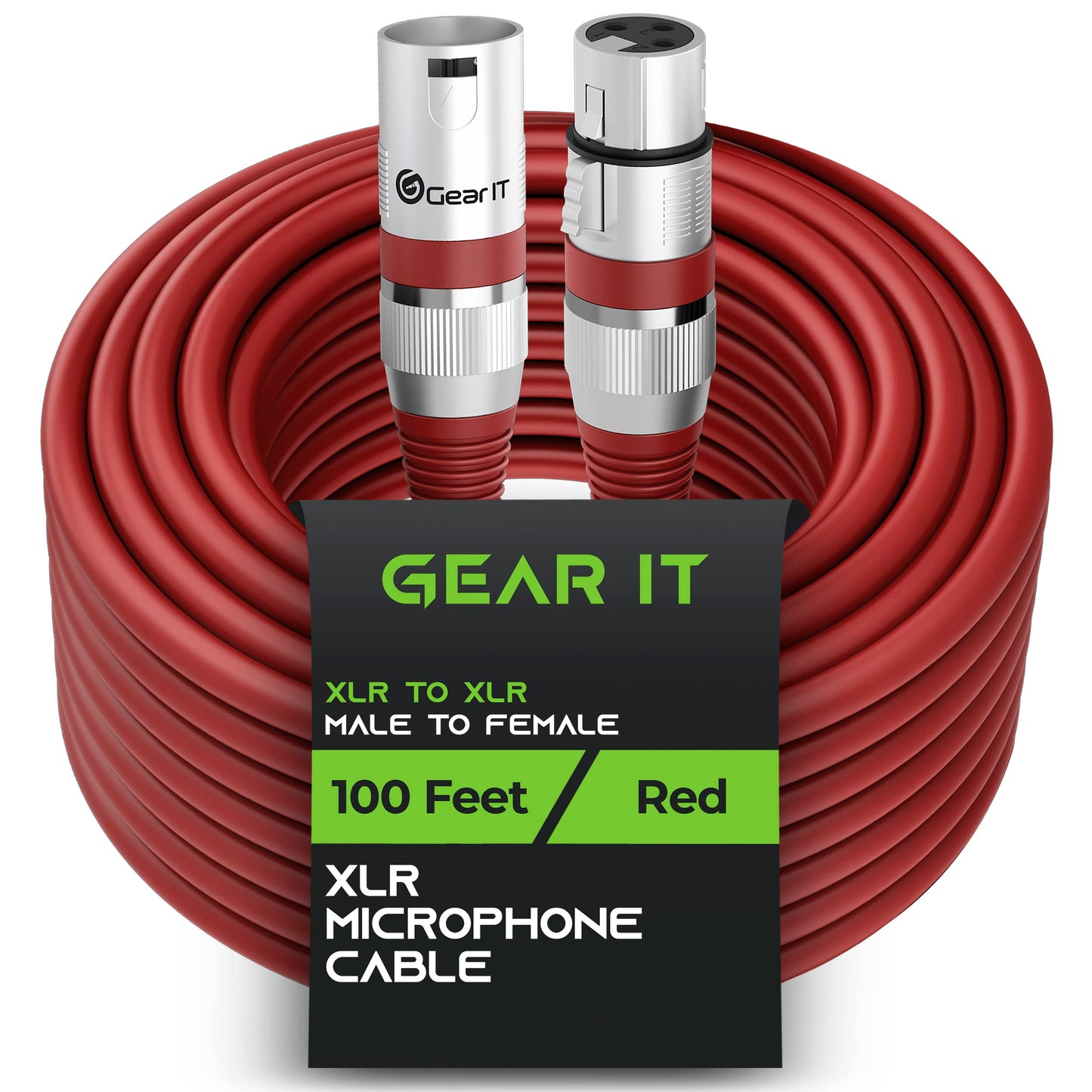 GEARit XLR Male to Female Microphone Cable (100 Feet, 1 Pack) 3-Pin Balanced Shielded Mixer, Recording Studio, Podcast - Red