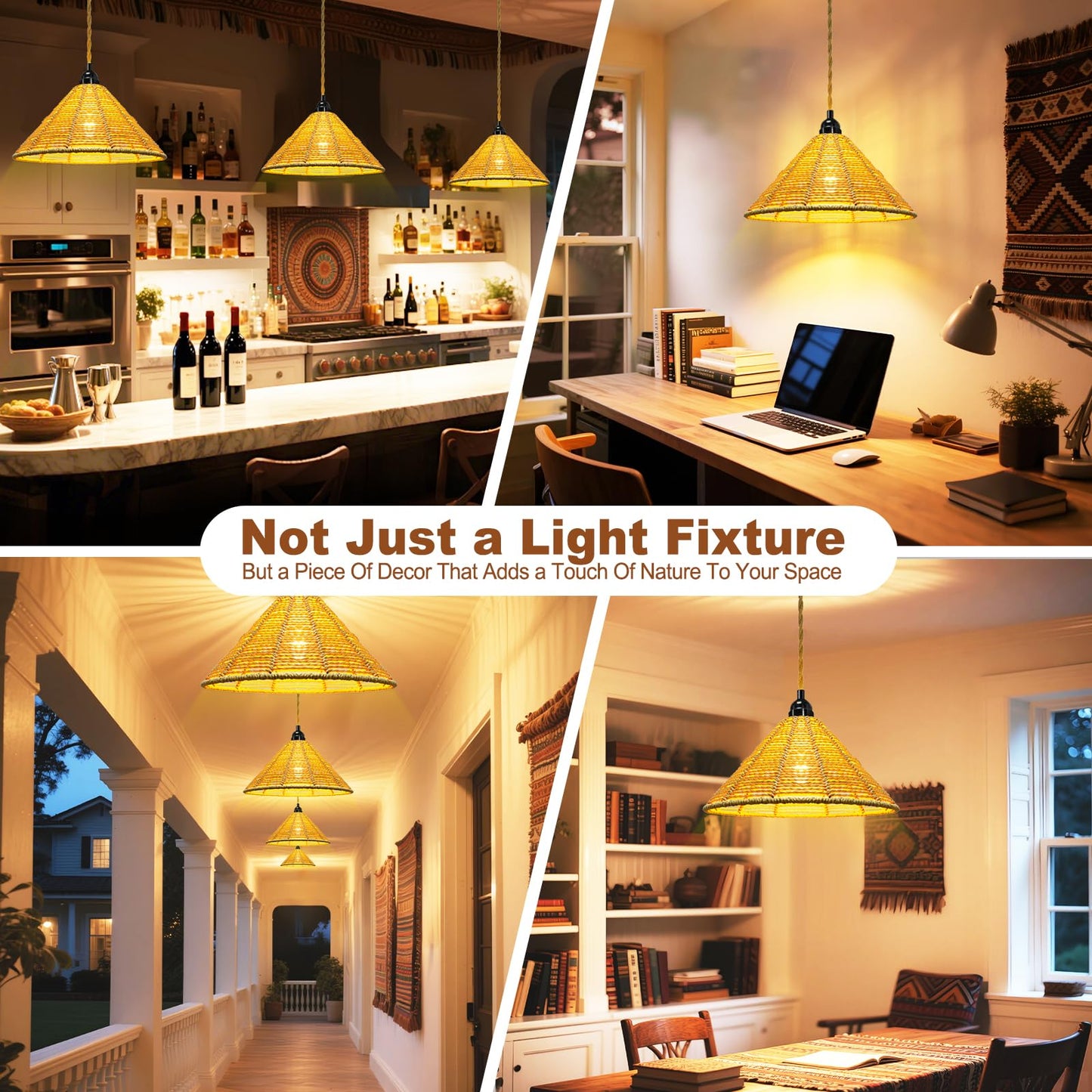Hanging Lamps Rattan Pendant Light - 16.4Ft Plug In Cord Hanging Light Fixture Plug Into Wall Outlet Pendant Lighting With On Off Switch For Bedroom Living (Industrial Shade)