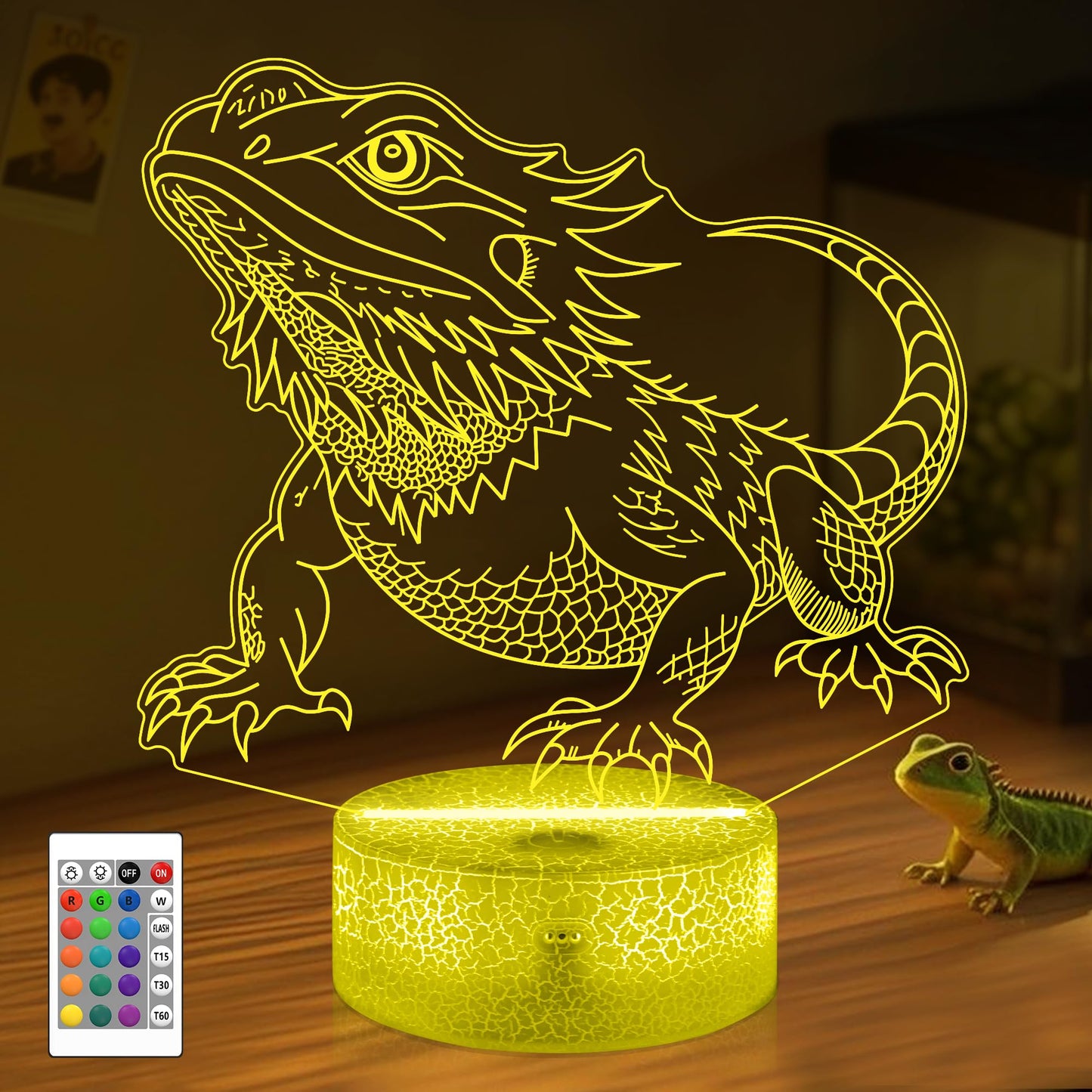 OkiyiD 3D Bearded Dragon Night Light Lamp - 16 Color Remote Control, Acrylic, Blue, Model DL-OK100
