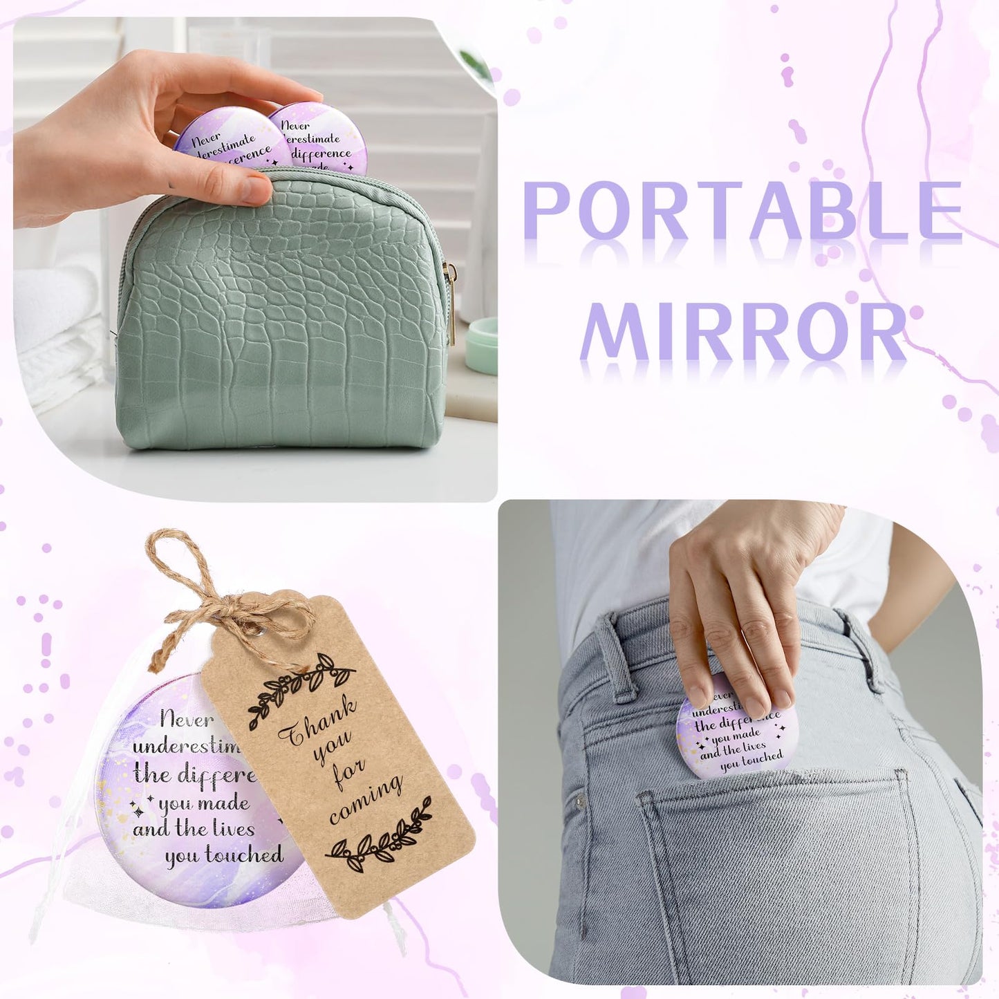 Tradder 50 Sets 2. 76  Compact Mirrors Bulk Inspirational Appreciation Women Employee Gifts Small Purse Pocket Makeup Mirrors fo