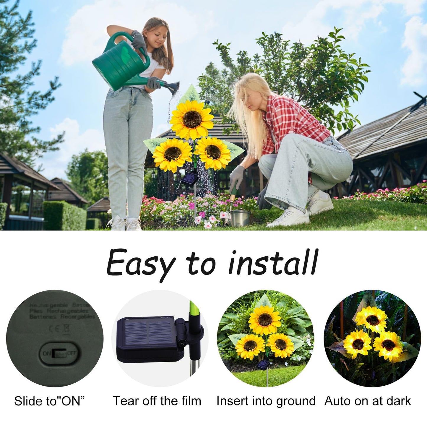 Solar Sunflower Outdoor Garden Lights  4 Pack With 12 Sunflower Waterproof Garden Decor  Gifts For Mom Grandma  Waterproof Decorative Lights For Pathways Patios And Yards Decorations