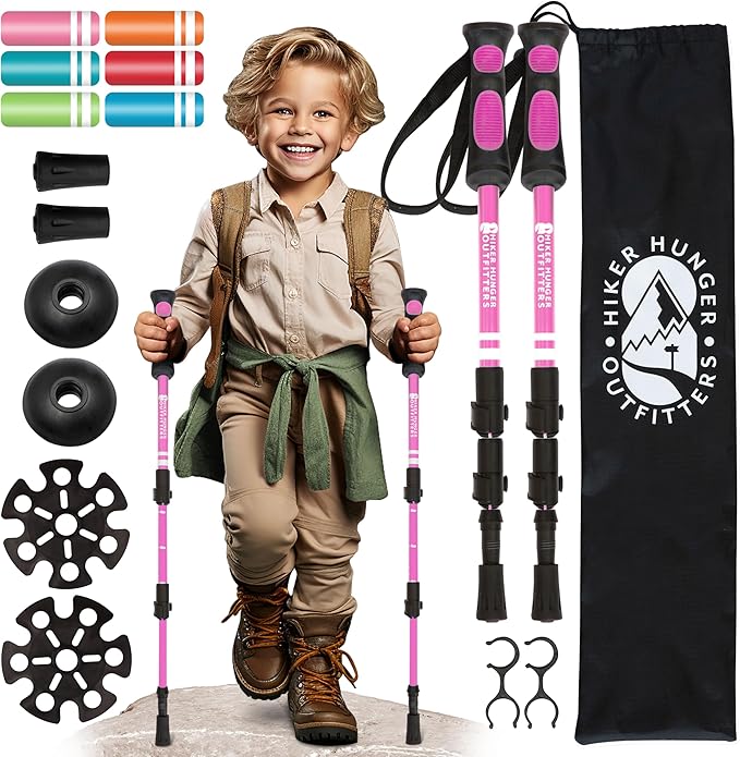 Kids Hiking Poles by USA Brand - Lightweight Collapsible Kids Walking Stick w/Quick Adjustable Flip Locks