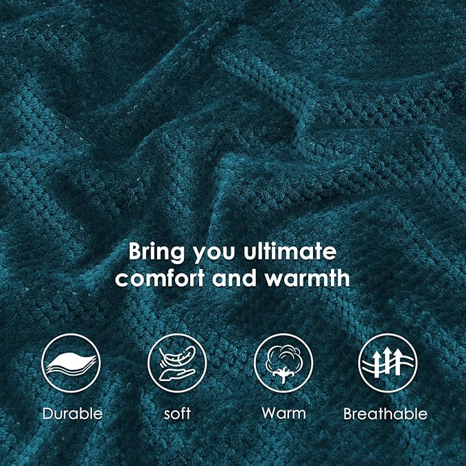 SOCHOW Waffle Sherpa Fleece Throw Blanket, Super Soft Fuzzy Warm, Lightweight Fluffy Reversible Plush Blanket for Bed Sofa Couch, 50 x 60 Inches Blue Coral