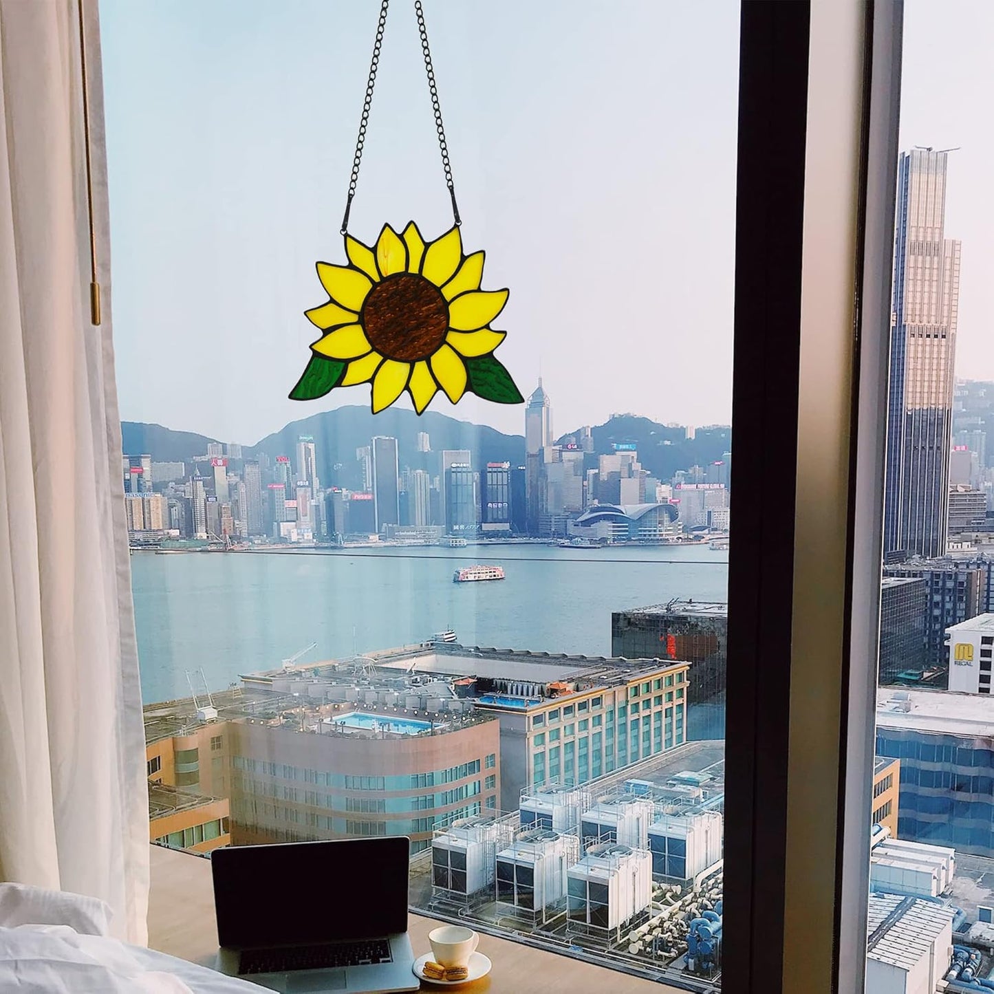 Sunflowers Gifts Stained Glass Window Hanging,Handmade Sunflower Kitchen Decor Suncatcher for Window, Sunflowers Gifts for Women,Birthday Giftss for Mom,Grandma 5×6 INCH