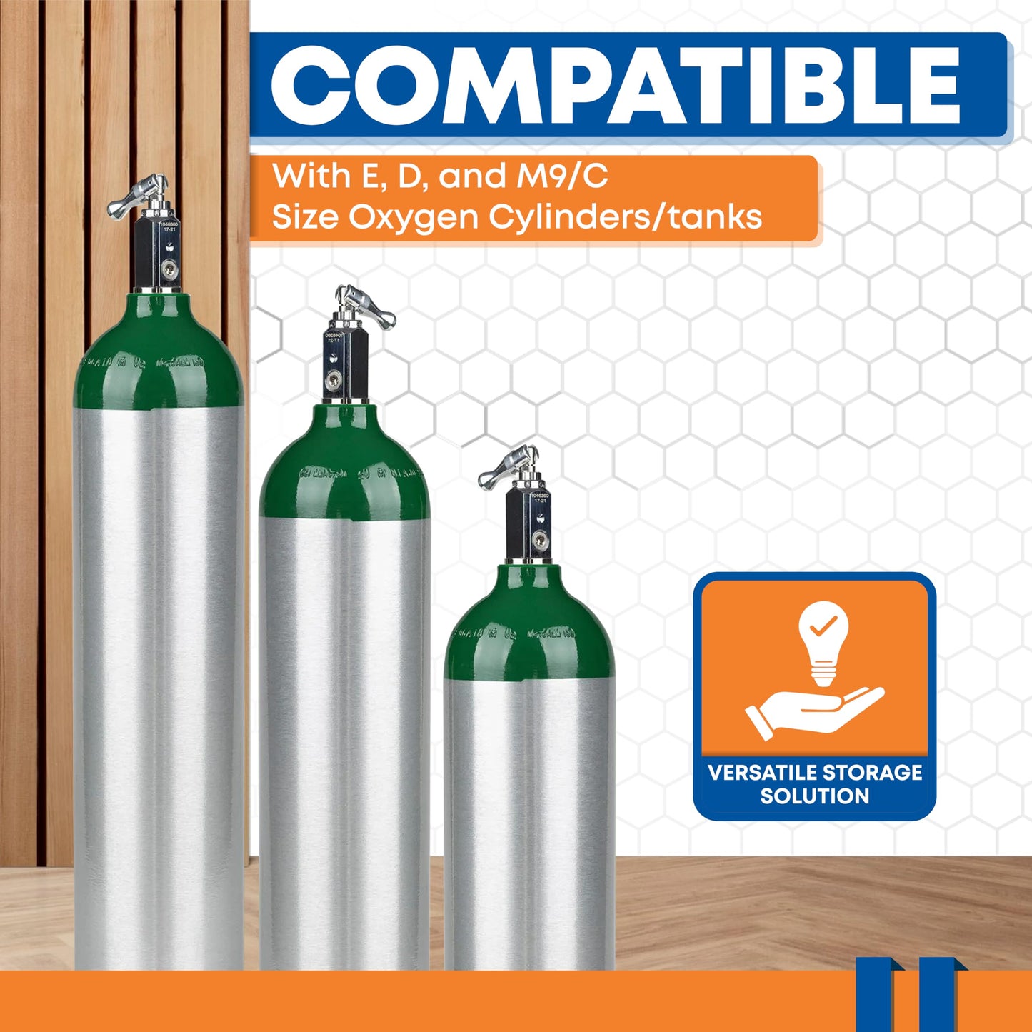 Premium Detachable Oxygen Tank Holder (2) for E, D, M9/C Size Cylinders - Heavy Duty Metal Storage Rack - Portable Oxygen Tank Carrier for Travel & Vehicle Use (Black) (4.5" Wide Slots)