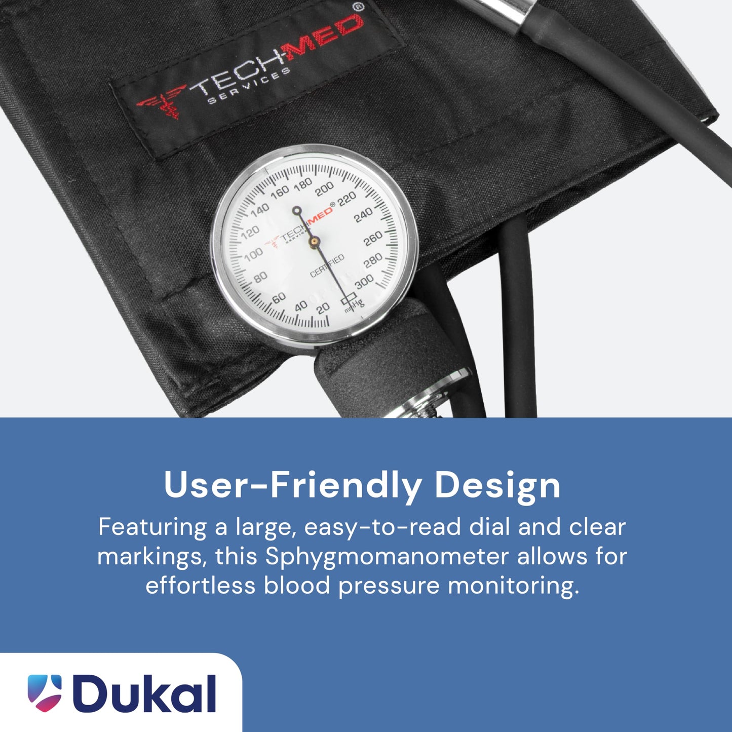 Tech-Med Standard Manual Blood Pressure Cuff | Precise Monitoring Blood Pressure Cuff Manual and Sphygmomanometer | Black Nylon BP Cuff Manual