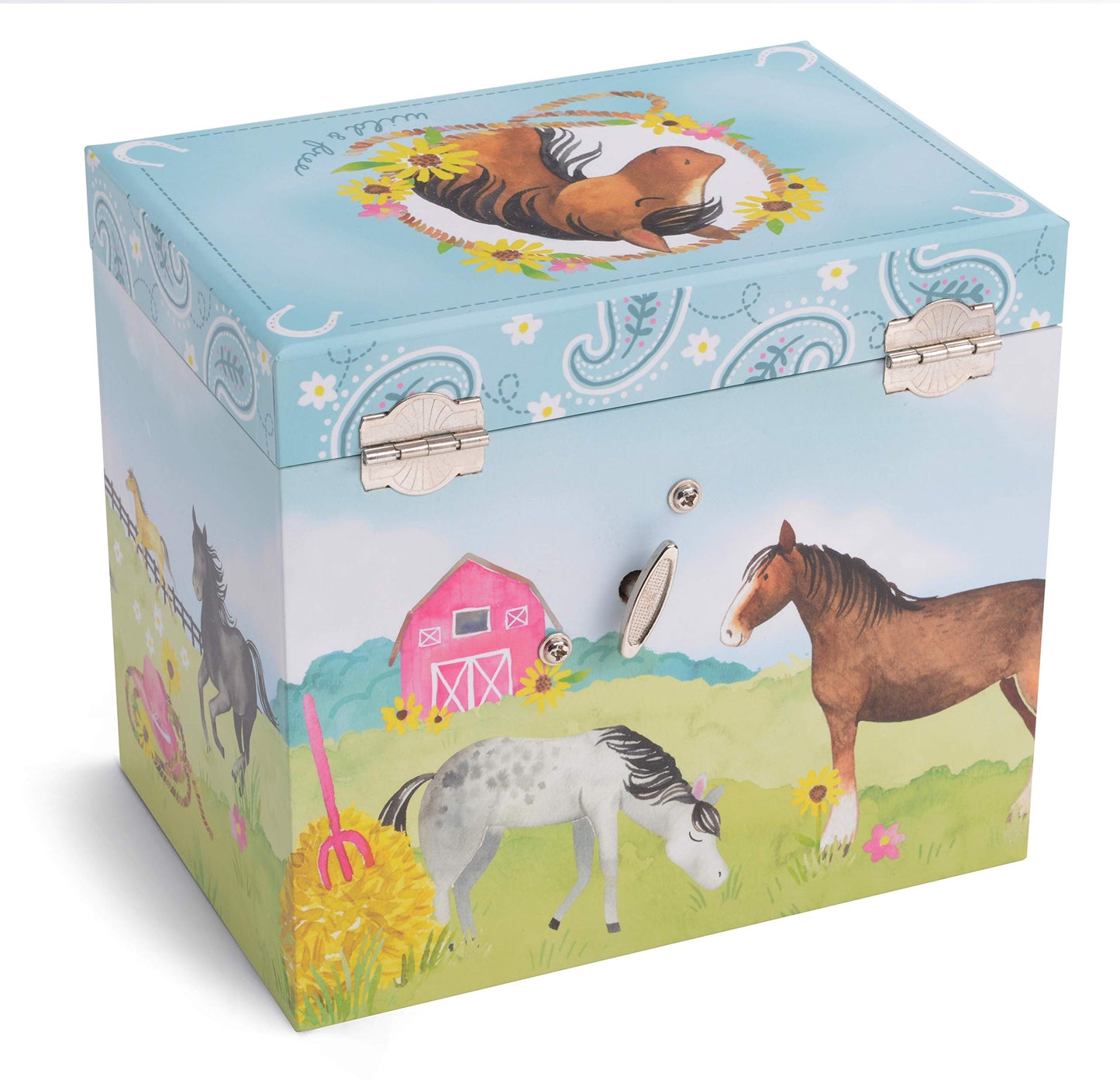 Jewelkeeper Musical Jewelry Box with 2 Pullout Drawers, Horse and Barn Design, Home on The Range Tune
