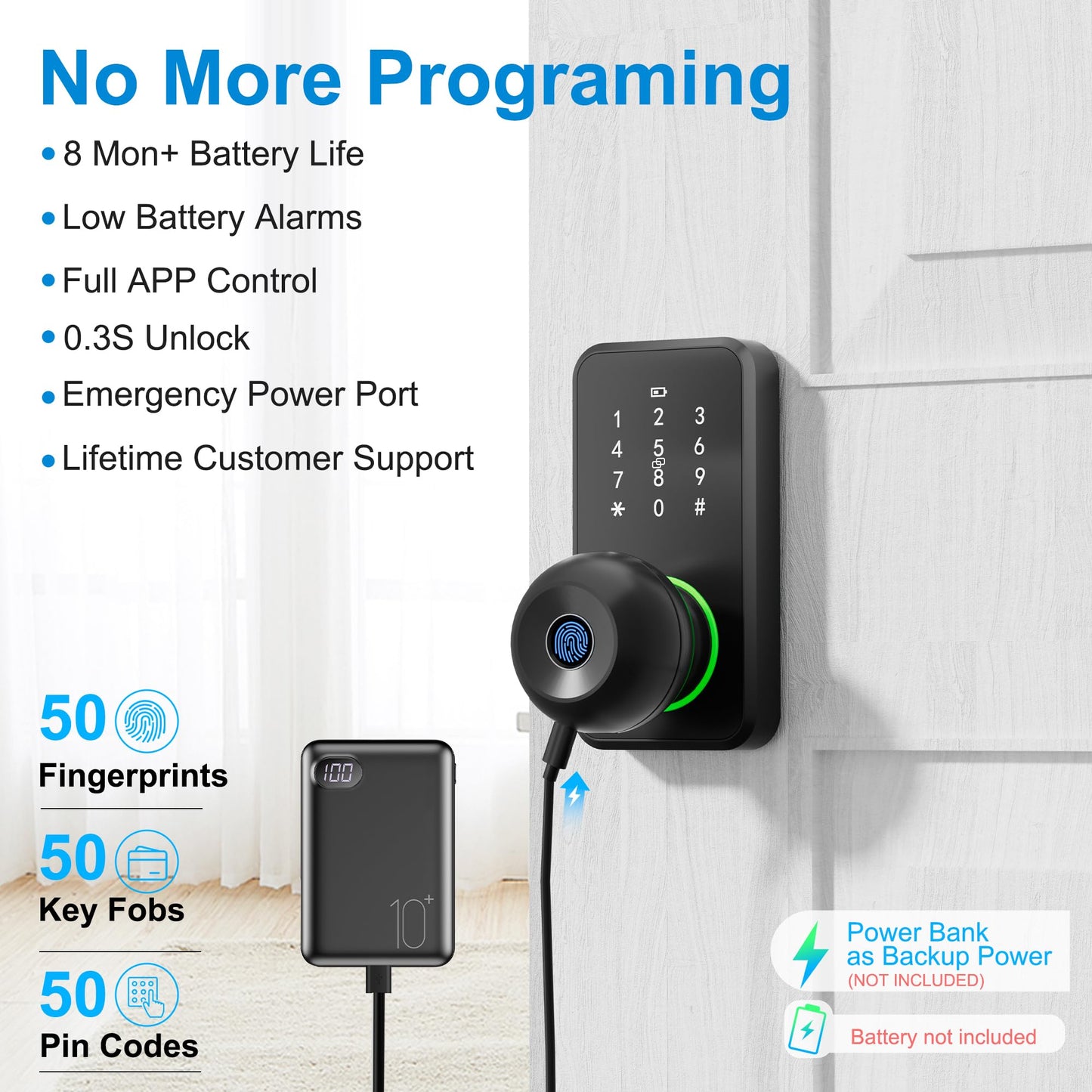 Smart Door Lock with Knob, LinkThai Keyless Entry Fingerprint Lock with Touchscreen Keypad, Electronic Knob Digital Lock for Front Door, Easy Installation