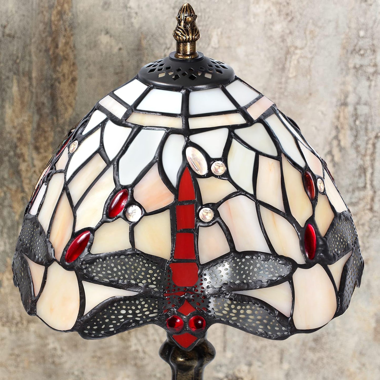 MIAOKE Stained Glass Table Lamp, Handmade Night Light, Pale White Dragonfly, Antique Style for Living Room and Bedroom