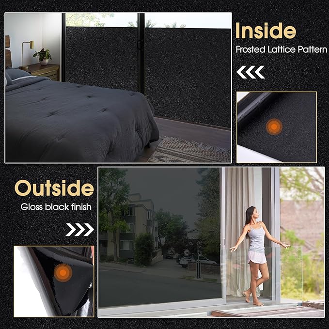 Coavas Blackout Window Privacy Film Total 100% Light Blocking Room Darkening Window Tint for Home Frosted Static Cling Black Out Cover (11.8 x 78.7 Inch, Blackout)