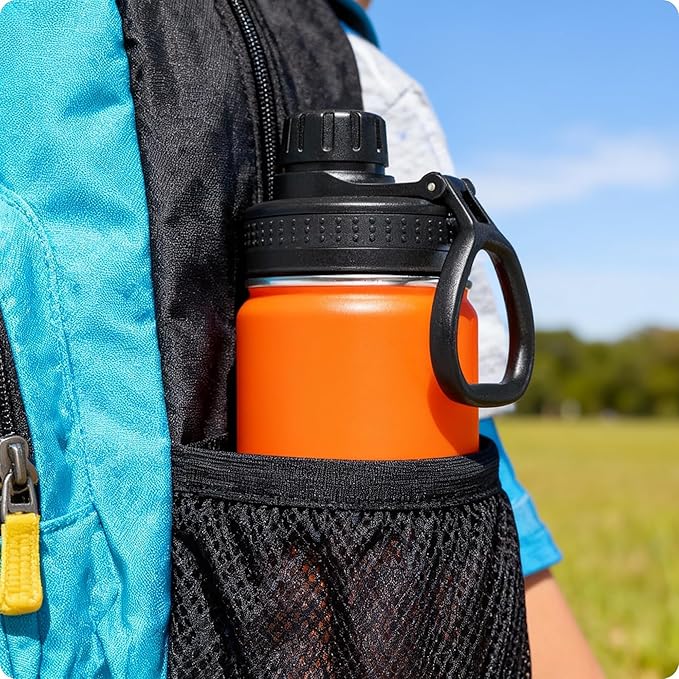 Kids Water Bottle-12 oz Stainless Steel Vacuum Insulated Sports Water Bottle for School, Reusable Metal Travel Water Flask with Silicone Boot (Orange)