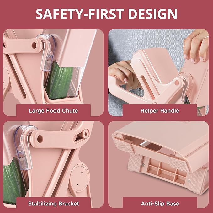 EMSON Safe Mandoline Slicer for Kitchen, All in 1 Mandoline Slicer for Food Works as Potato Slicer, Vegetable Slicer, Food Slicer, French Fry Cutter and More with 5 Blades and Storage Container